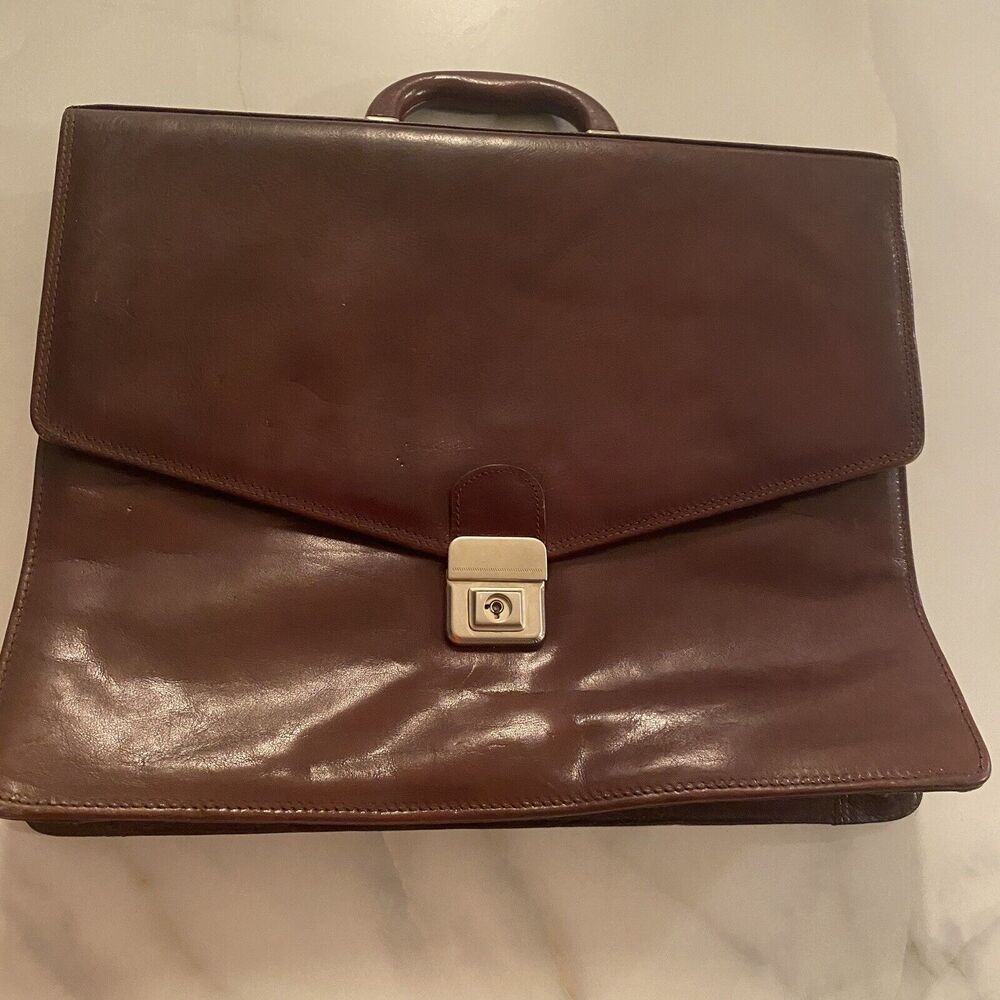 Vintage Leather Briefcase Brown Lock 15.5in Office